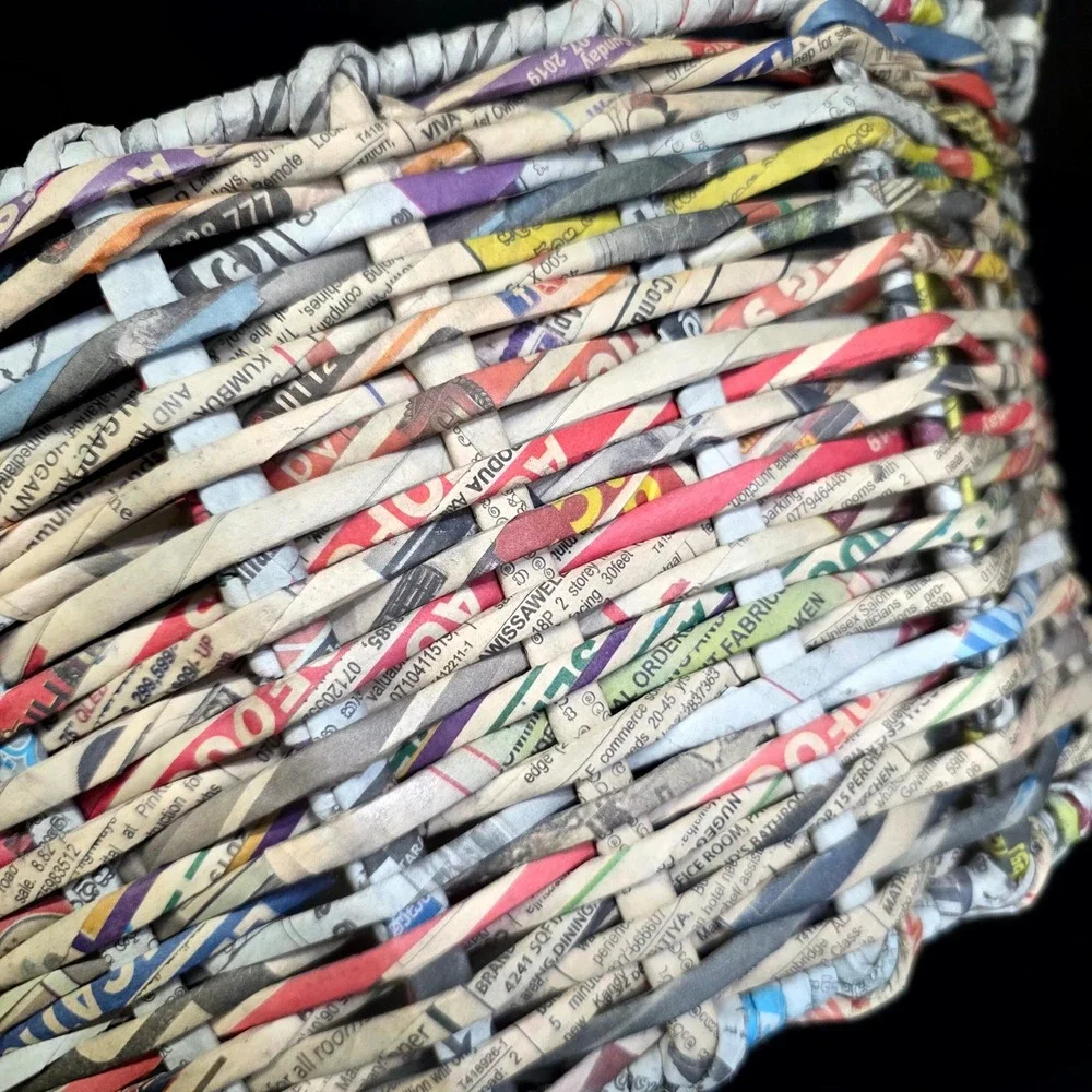 Unbranded Woven Newspaper Basket Unisex Large Multicolor Recycled Art Boho Decor